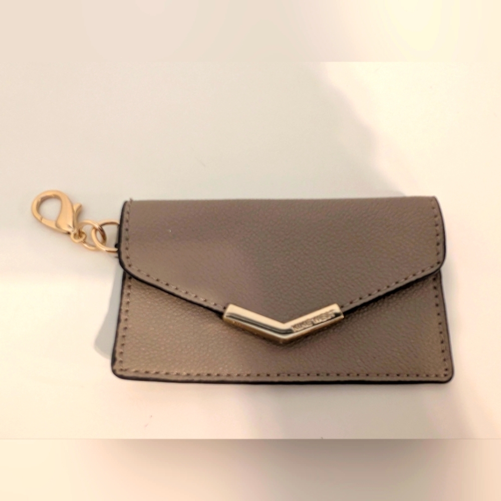 None West Taupe Pebbled Faux Leather‎ Card Wallet Key Chain Holder